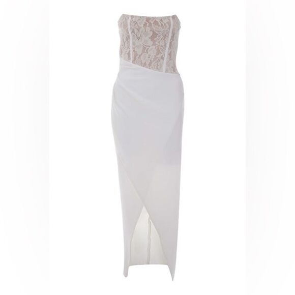 NWT $220 Elliatt Carsyn Strapless Bodycon‎ Cocktail Dress nude white corset midi - Picture 4 of 11